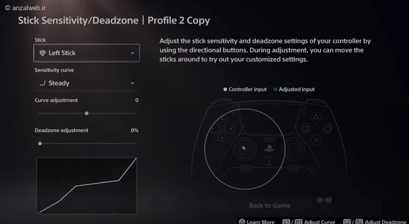 تنظیمات بخش Stick Sensitivity