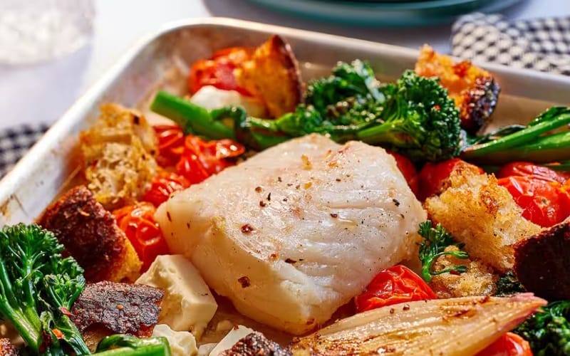 خوراک ماهی با سبزیجات