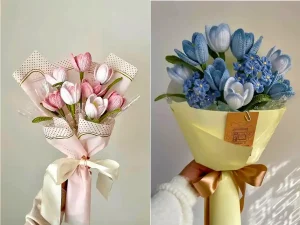 دسته گل بافتنی جذاب و زیبا