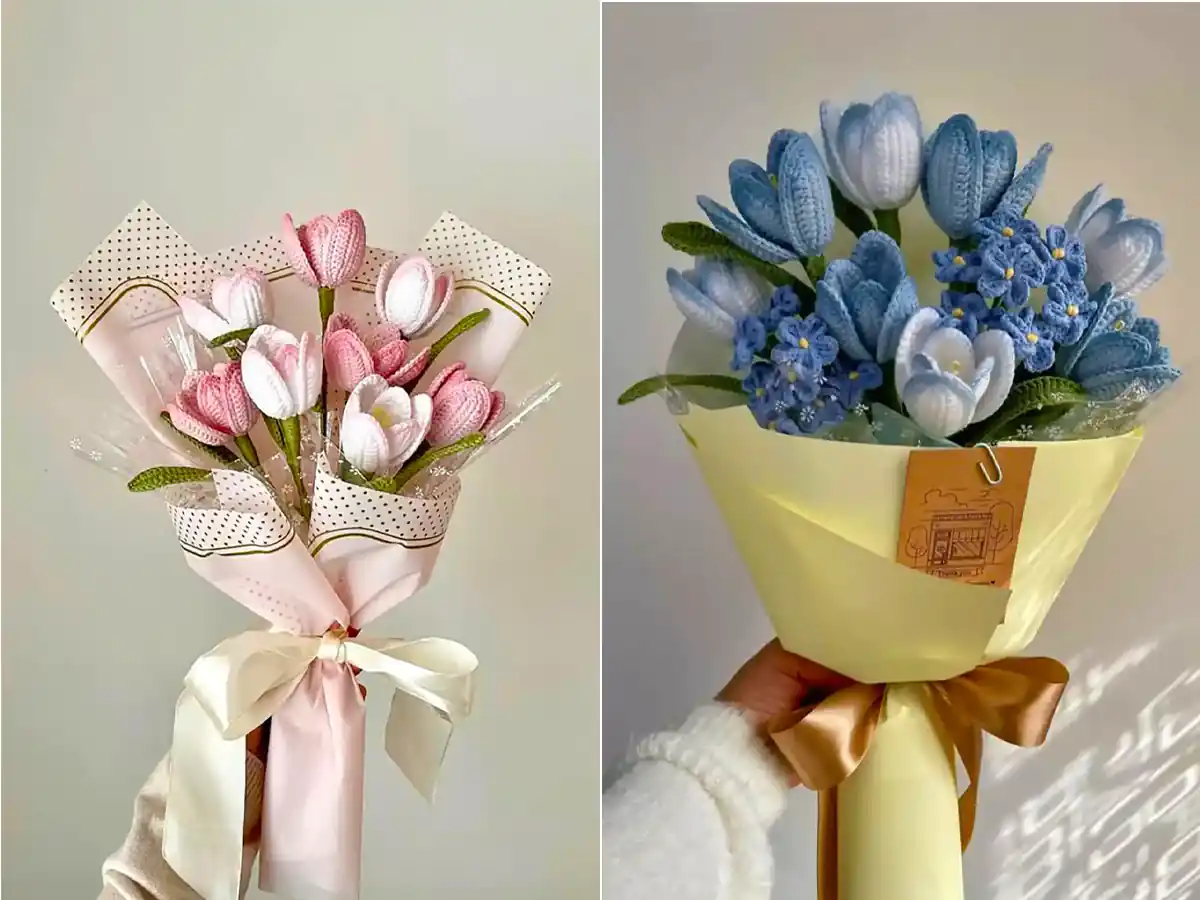 دسته گل بافتنی جذاب و زیبا