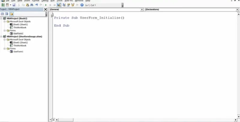 کد Initialize در یوزرفرم
