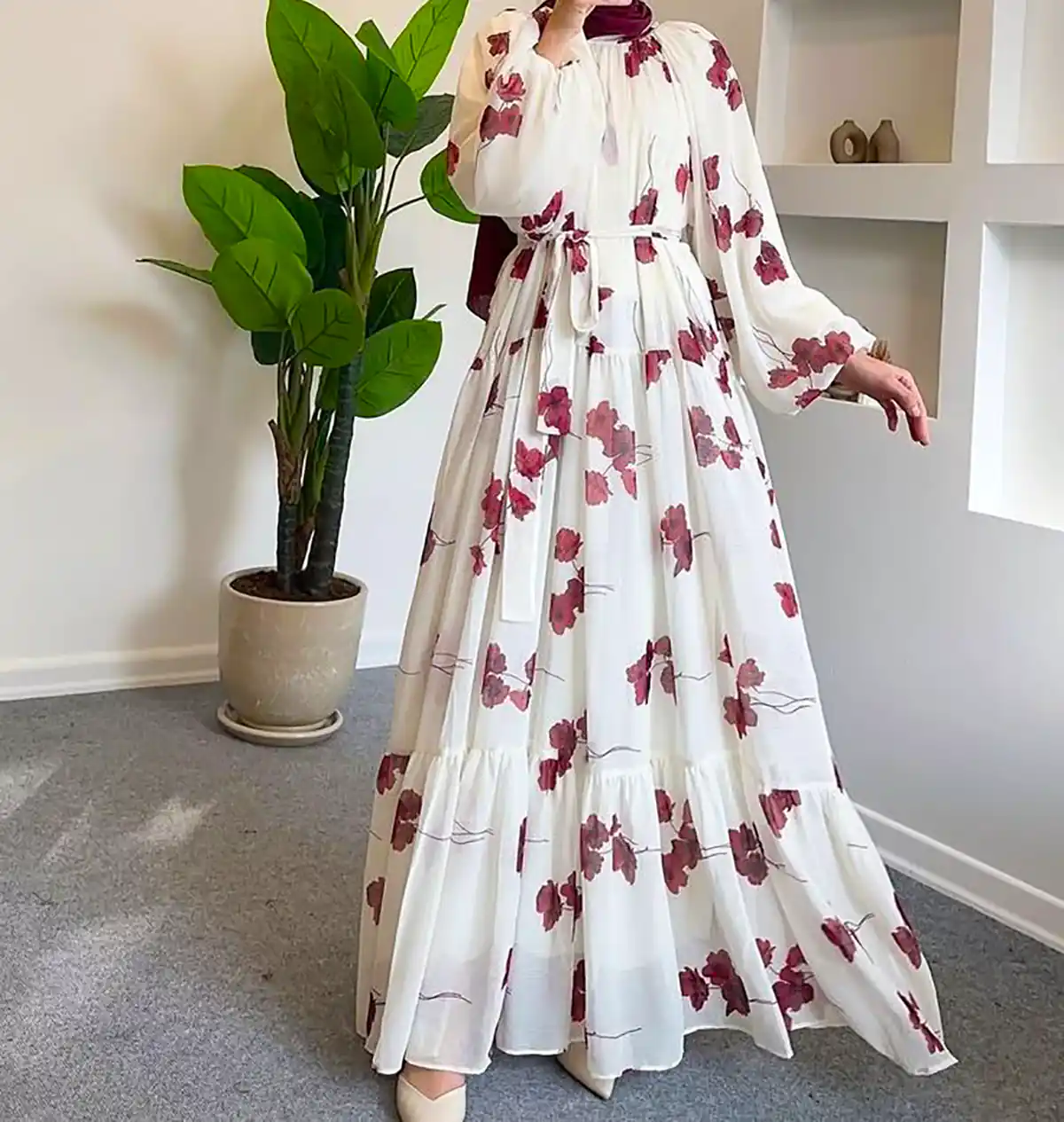 پیراهن نخی گلدار زنانه