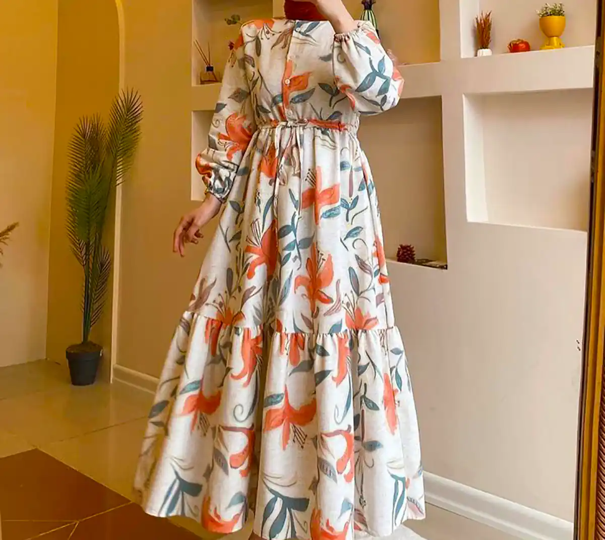 پیراهن نخی گلدار زنانه