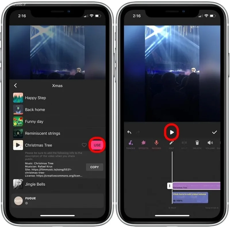 اضافه کردن آهنگ به ویدیو در گوشی آیفون با اینشات
