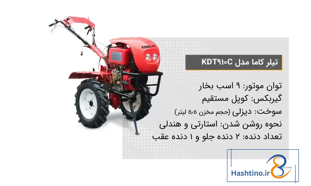 ویژگی‌ تیلر کشاورزی کاما مدل KDT910C